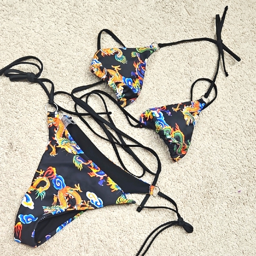 SHEIN Multicolor Dragon Print Bikini L
